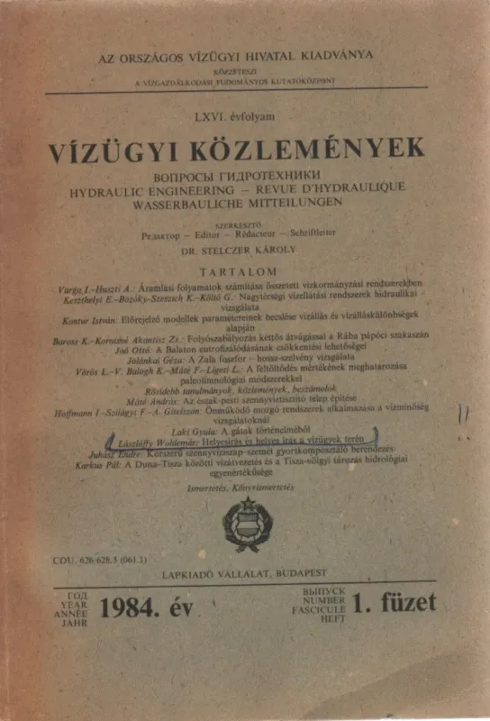Legkelendőbb Vízügyi közlemények 1984. 1. füzet