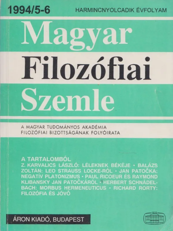 Legkelendőbb Magyar Filozófiai Szemle 1994/5-6