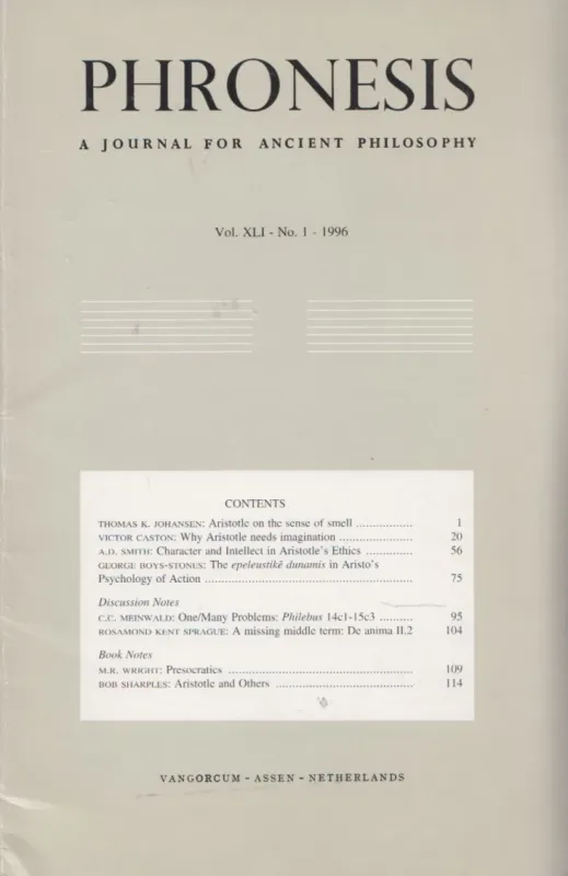 Phronesis Vol. XLI. No. 1. 1996 Újdonság