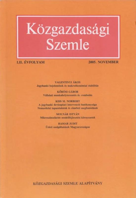 Bestseller Közgazdasági Szemle LII. évfolyam 2005. november