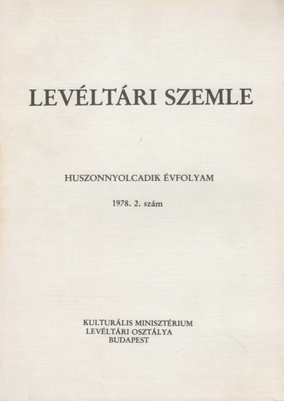 Levéltári Szemle 1978. május-augusztus Alacsony ár