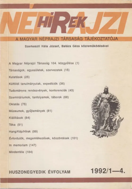 Csak ma Néprajzi Hírek 1992/1-4.
