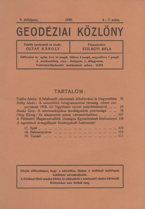 Exkluzív ajánlat Geodéziai közlöny 1929 / 4-7.szám
